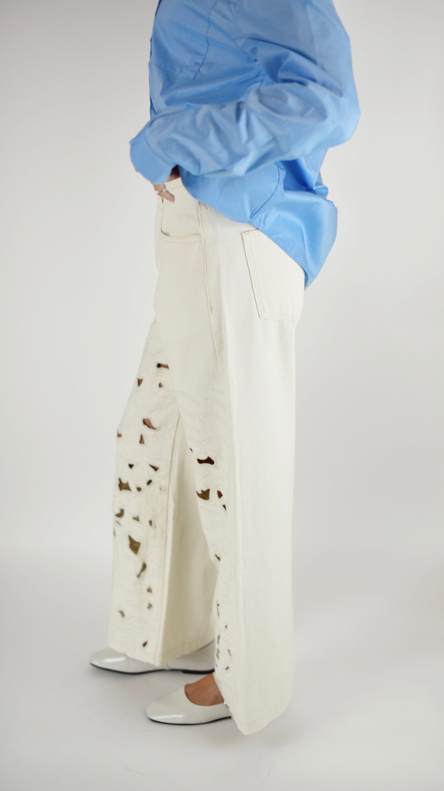 Darla Cream Cut Out Straight Pant