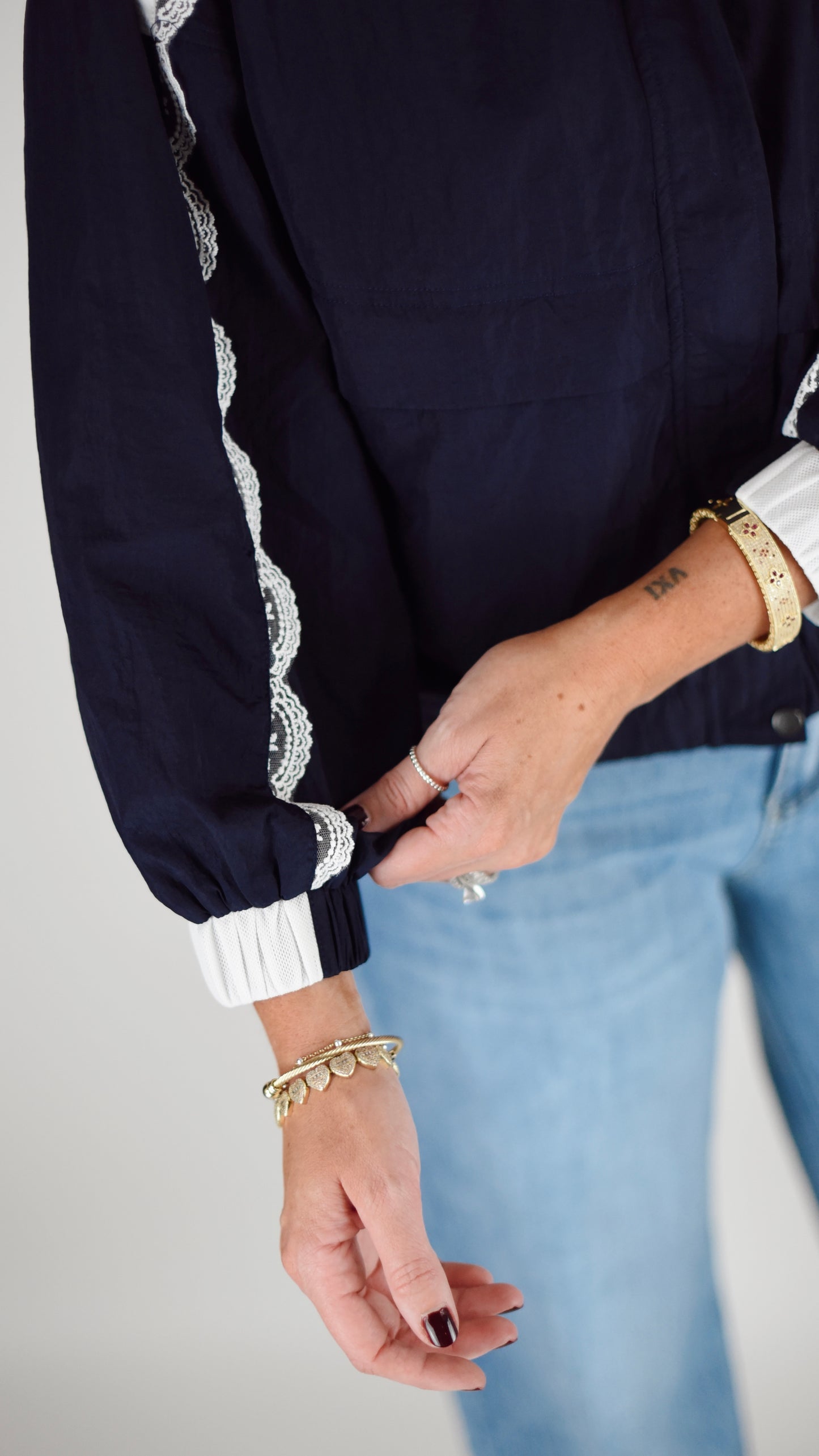 Abby Navy Lace Track Jacket