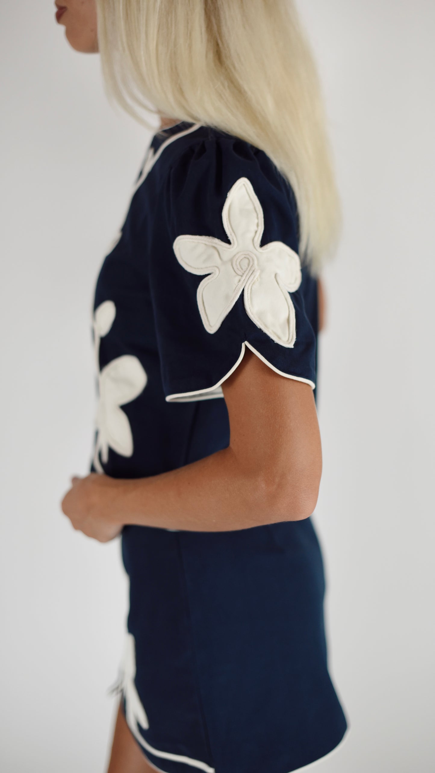 Tilly Navy Floral Appliqué Top