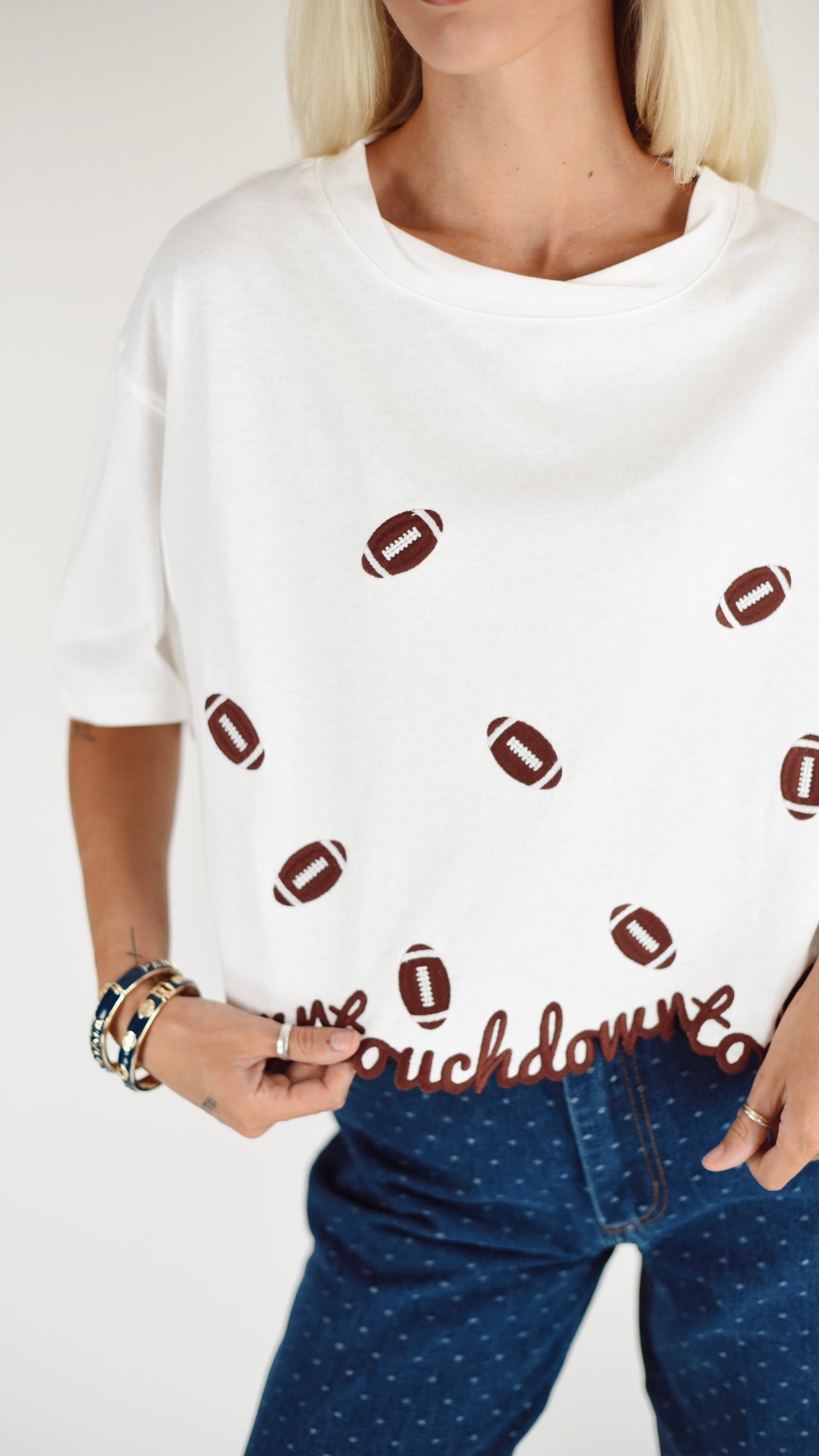 Annie Football Embroidered Cropped Tee
