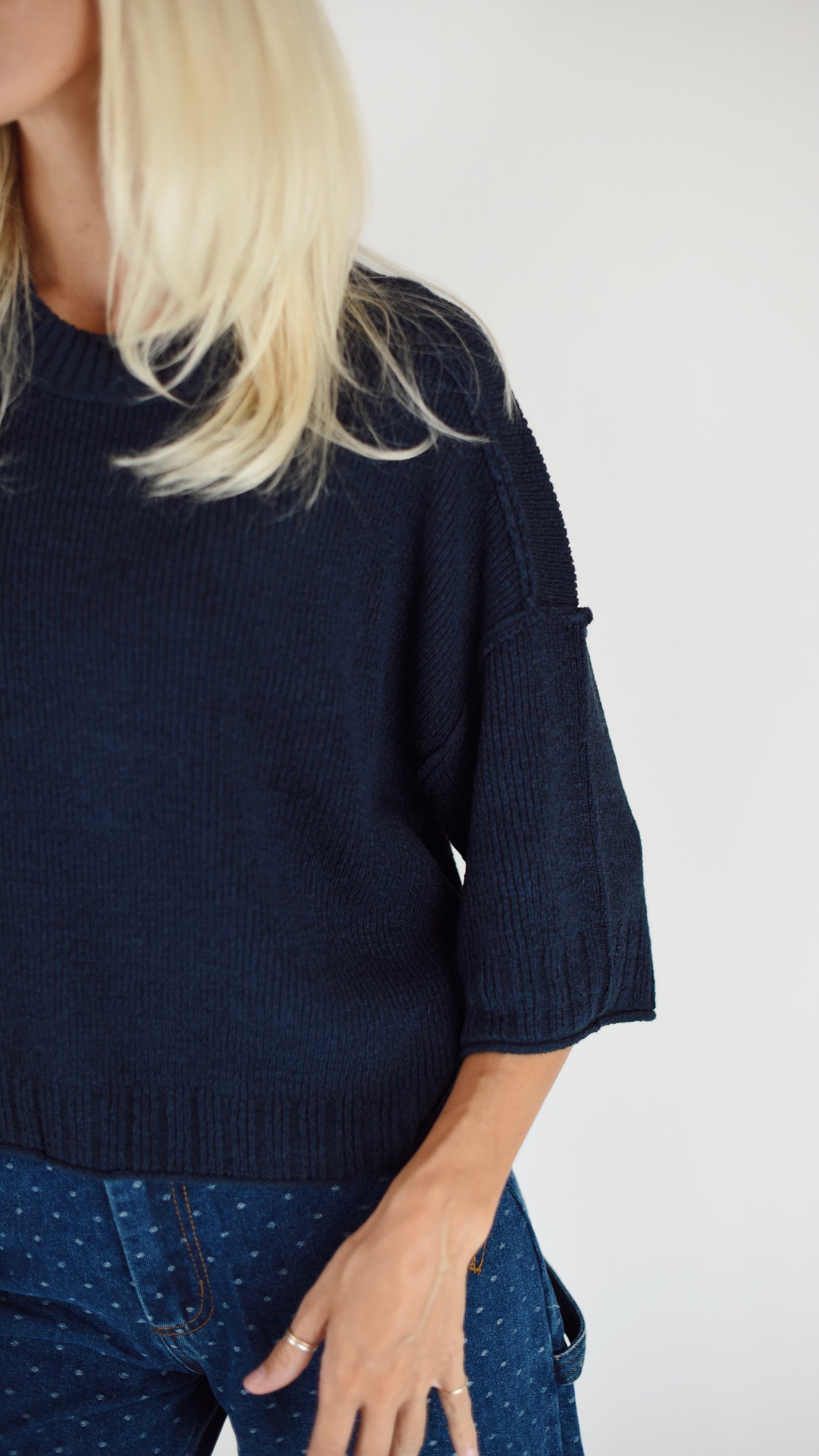 Shelly Navy Drop Shoulder Sweater