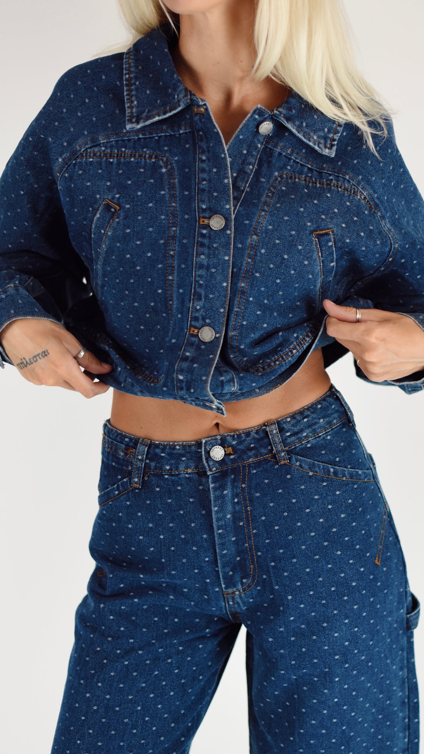 Vicki Dark Denim Polka Dot Jacket