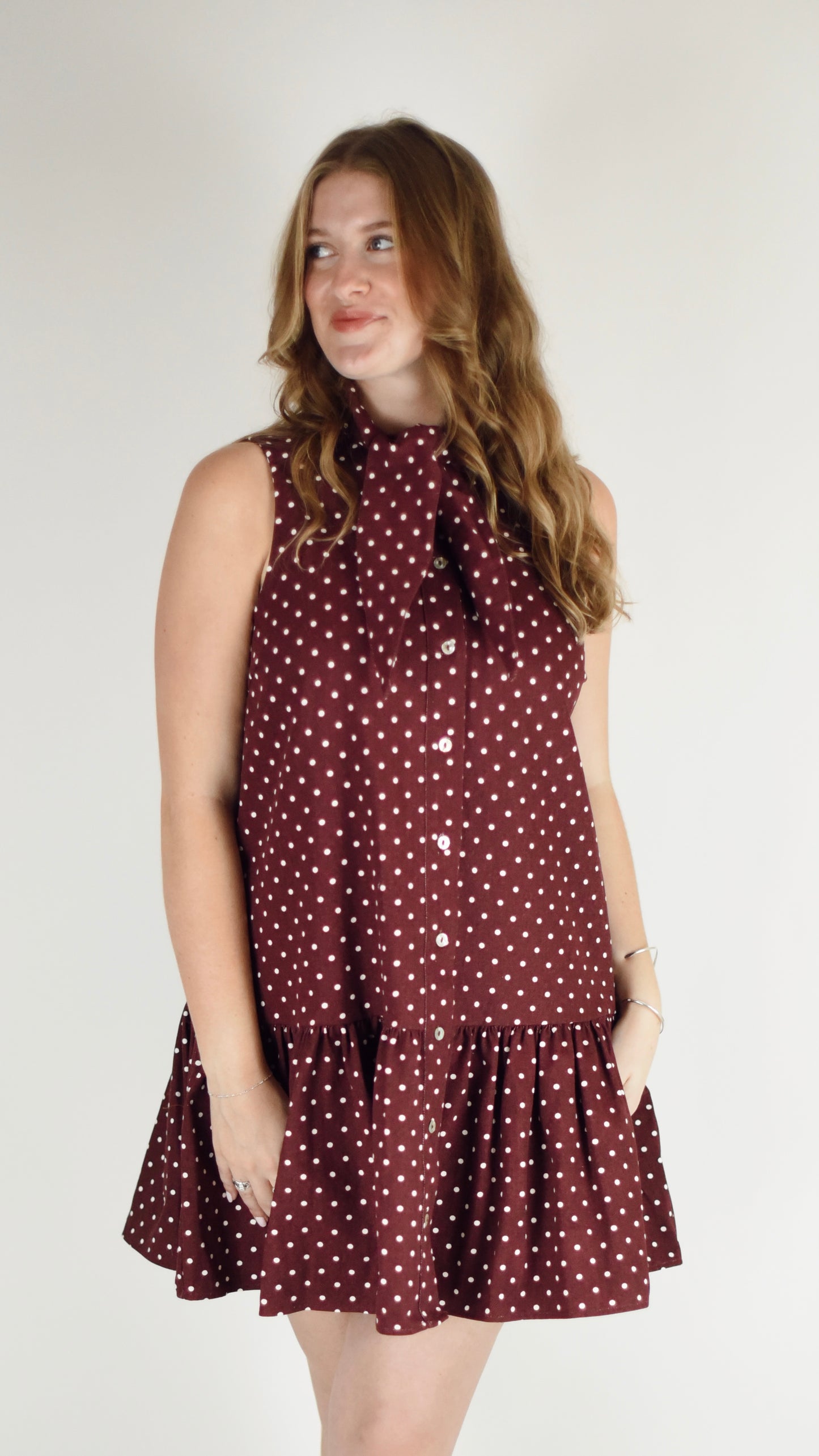 Emma Burgundy Polka Dot Cotton Dress