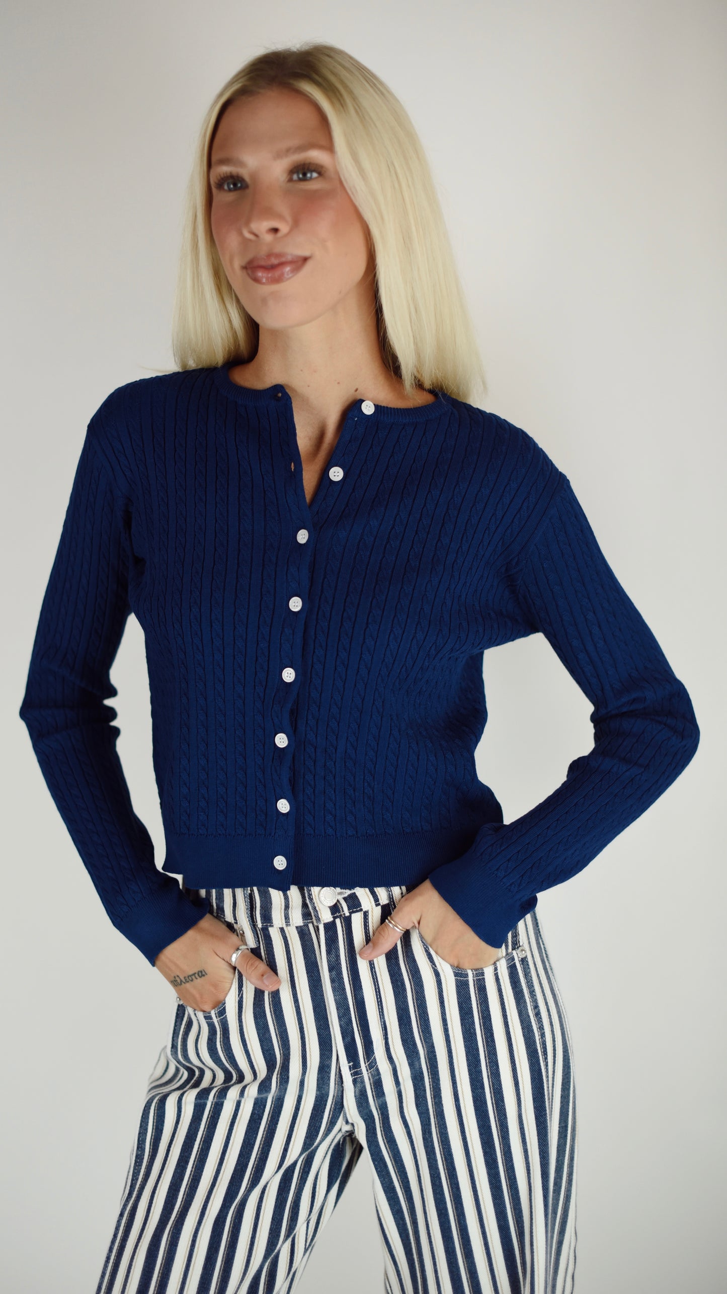 Aggie Navy Cable Cardigan