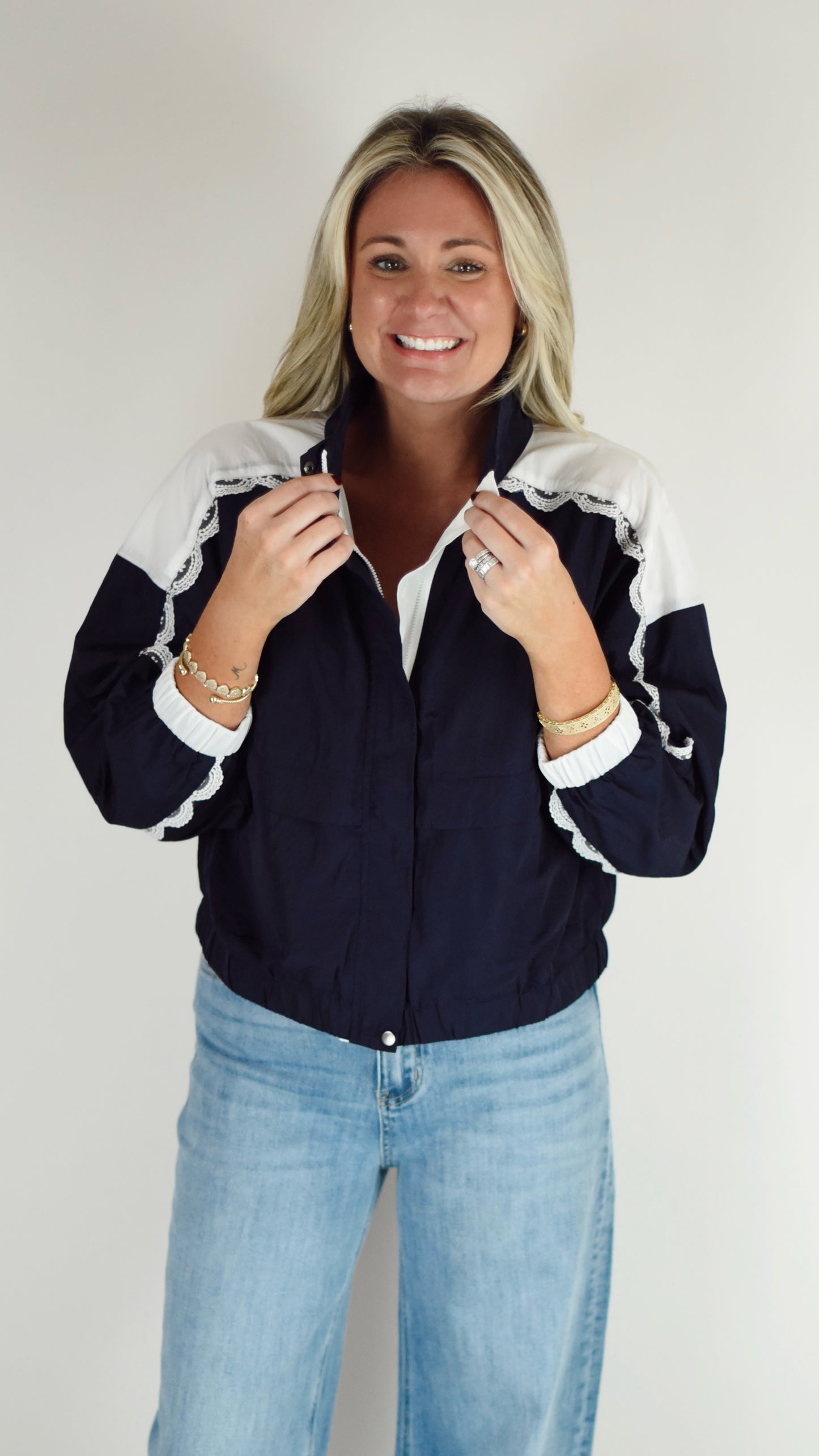Abby Navy Lace Track Jacket