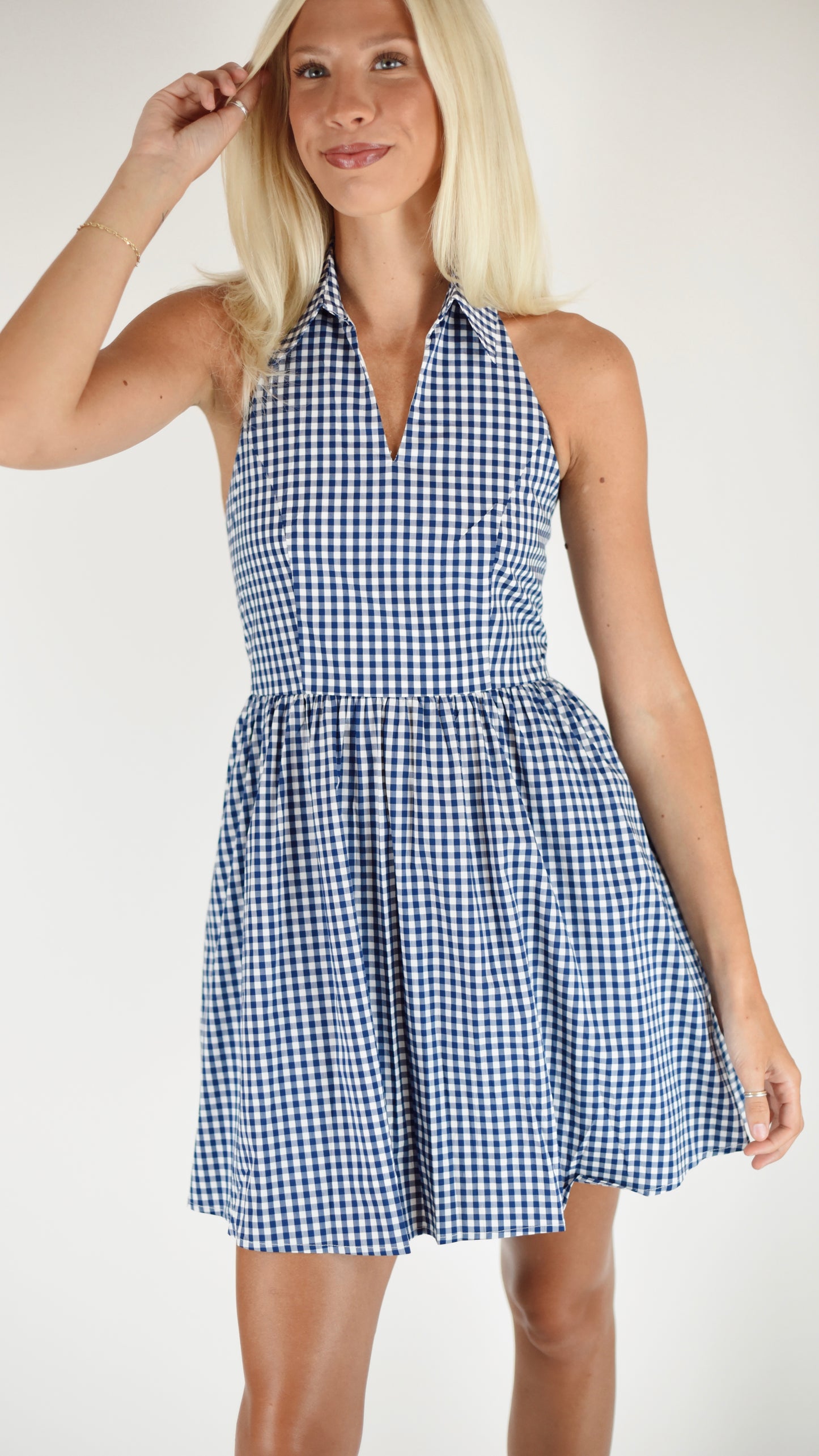 Dakota Blue Gingham Halter Dress