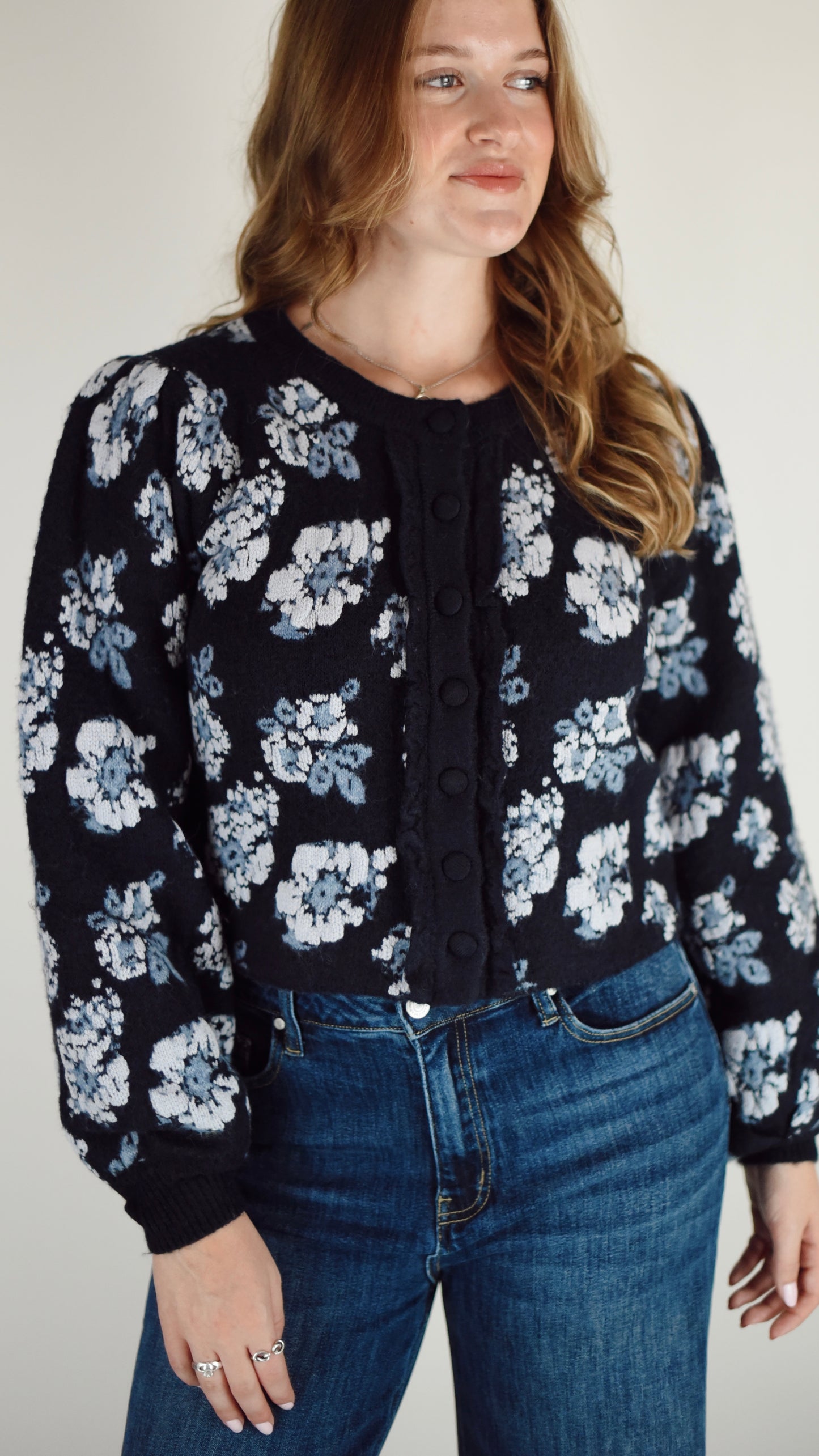 Jenna Navy Flower Cardigan