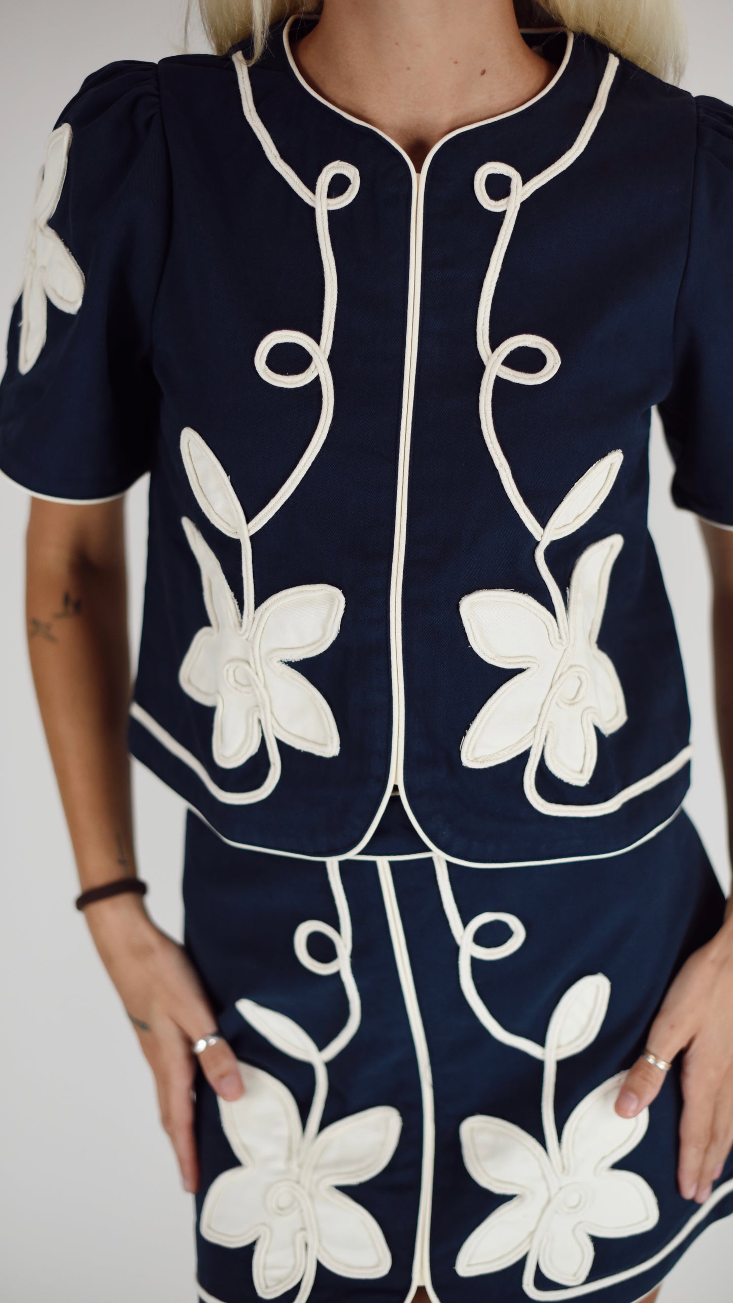 Tilly Navy Floral Appliqué Top