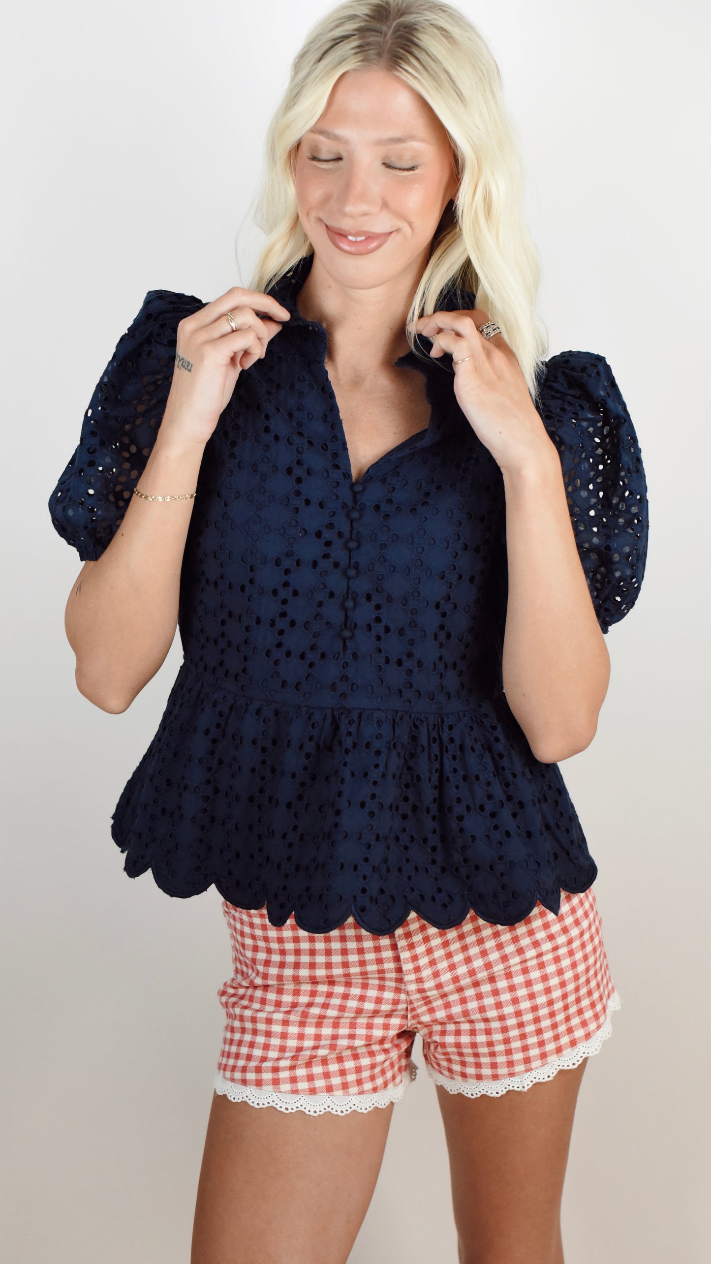 Bethany Navy Eyelet Top