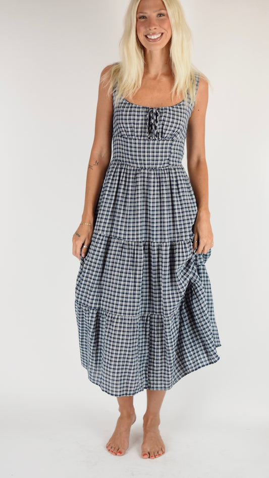 Fiona Corset Blue Plaid Dress