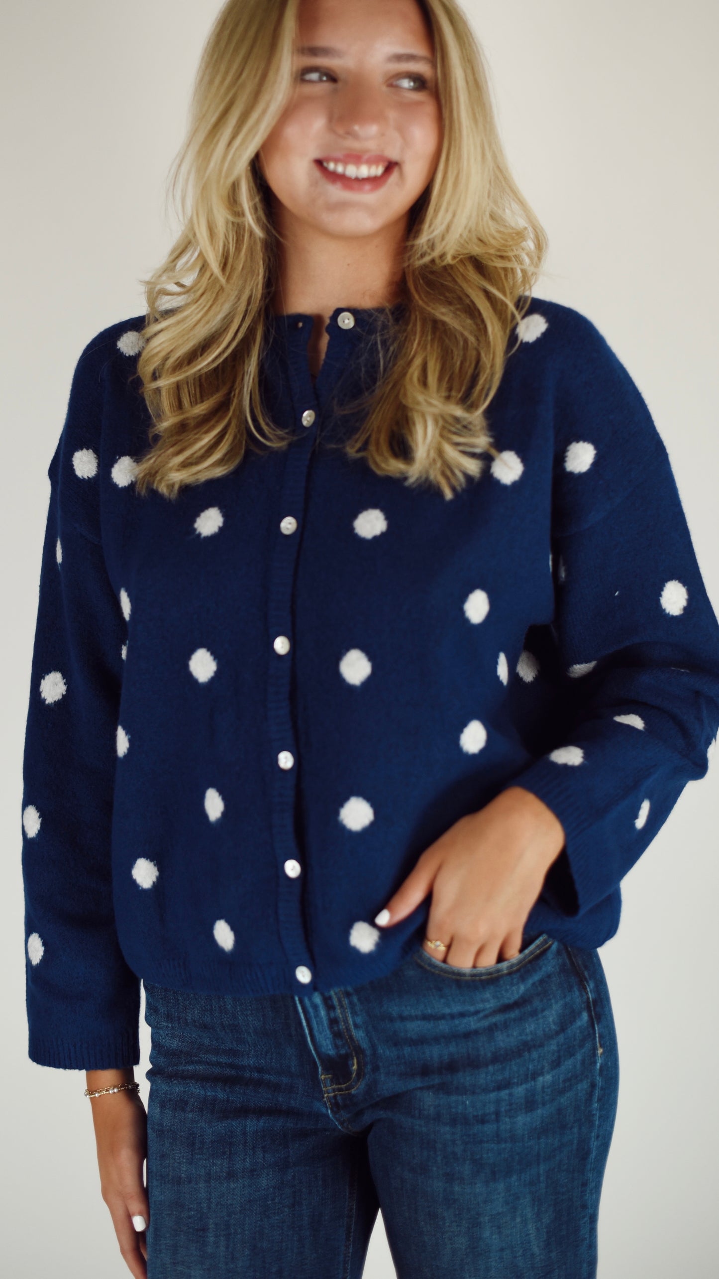 Dotty Navy Polka Dot Cardigan