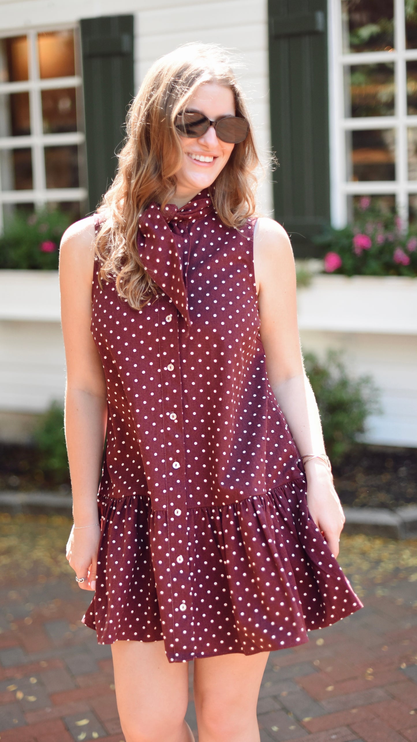 Emma Burgundy Polka Dot Cotton Dress
