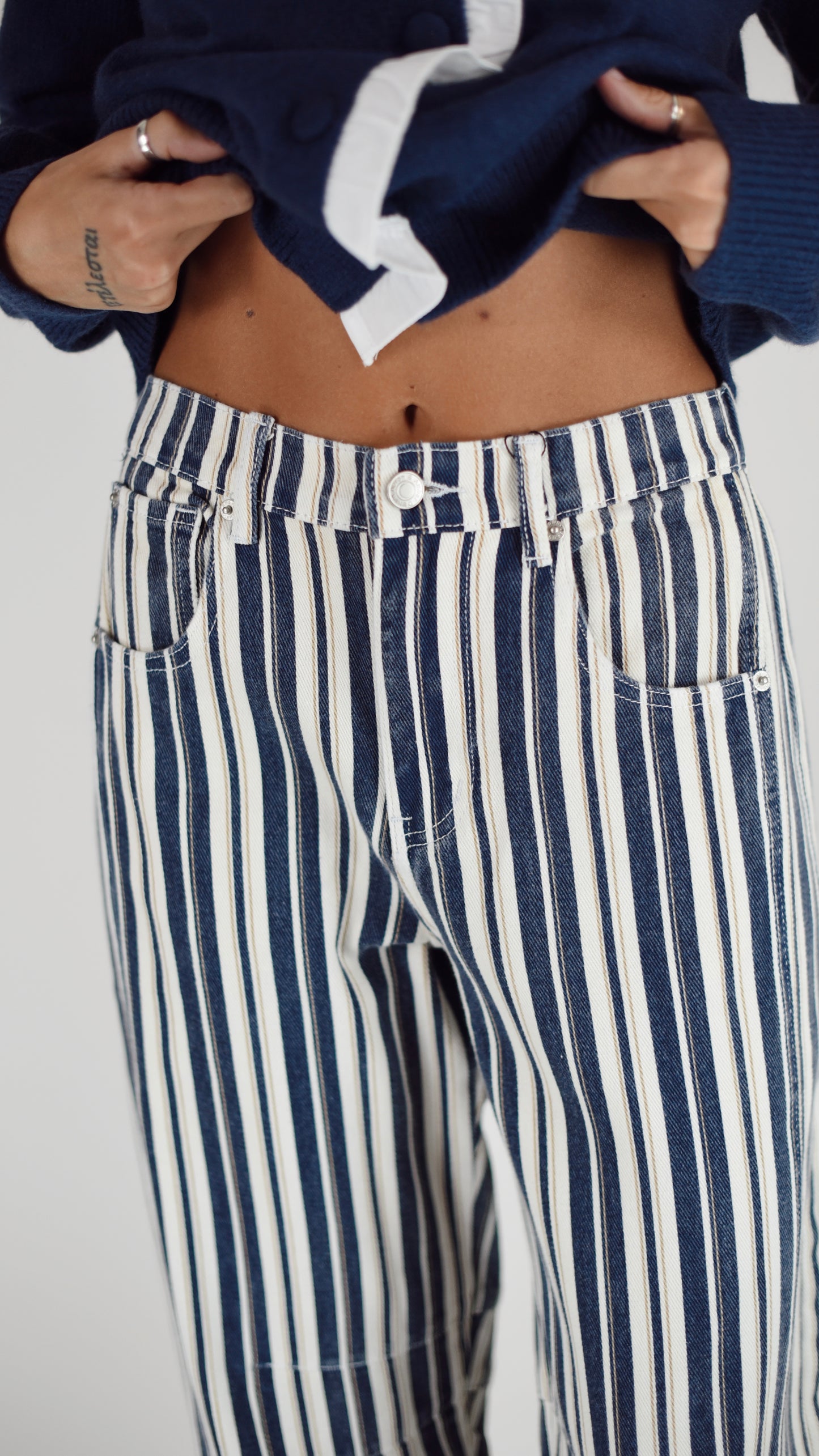 Adel Blue Striped Barrel Pants