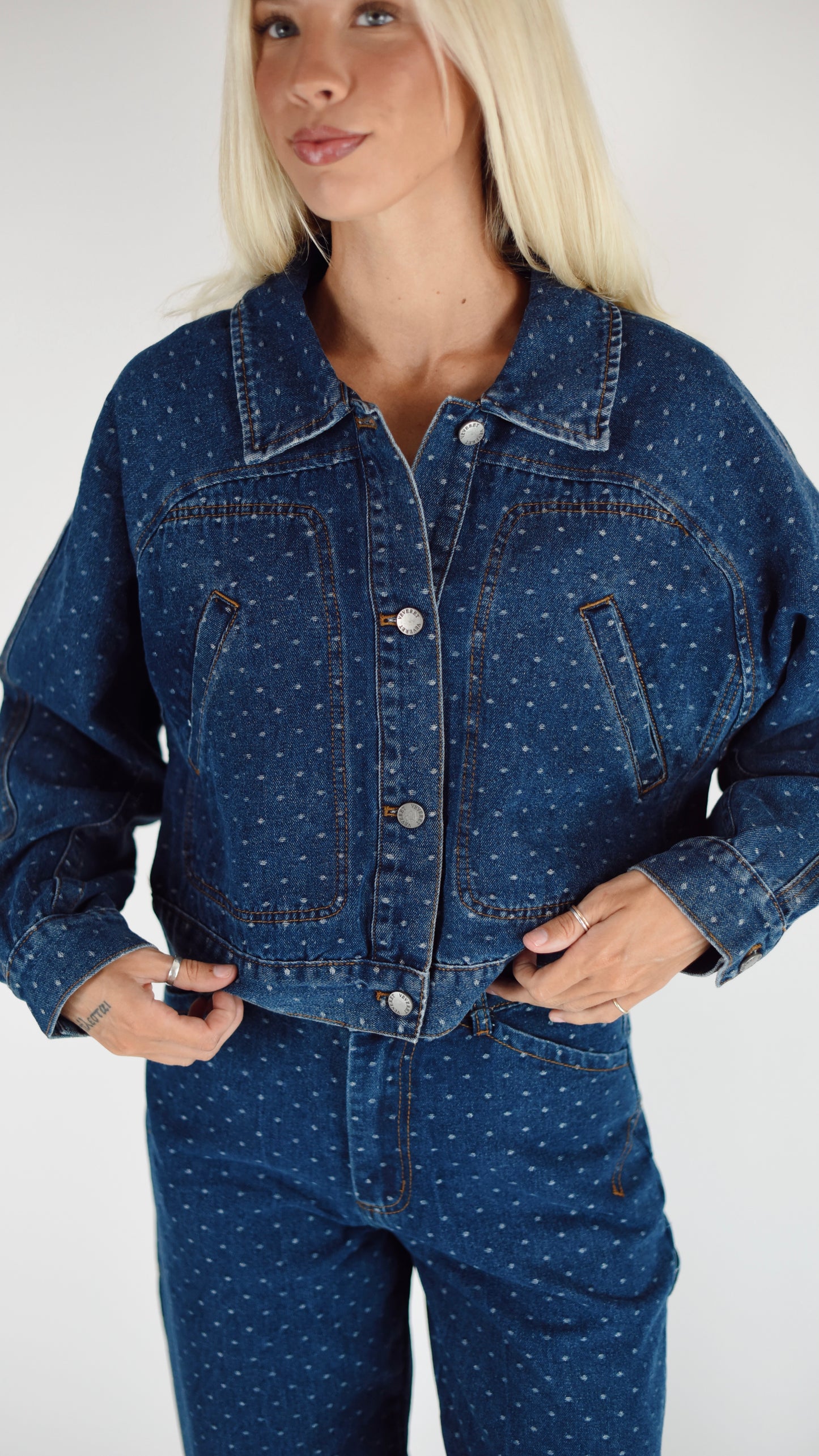 Vicki Dark Denim Polka Dot Jacket