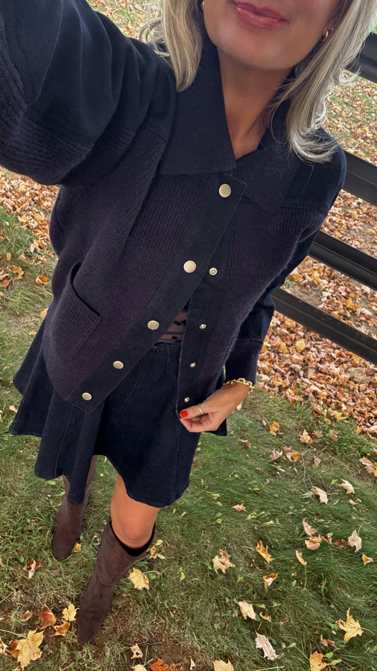 Mara Navy Sweater Denim Jacket