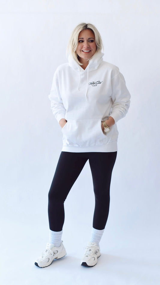 Valley Girl White Hoodie (with back embroidery)