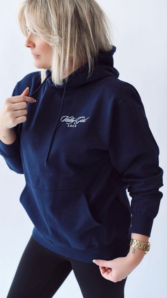 Valley Girl Navy Hoodie (with back embroidery)