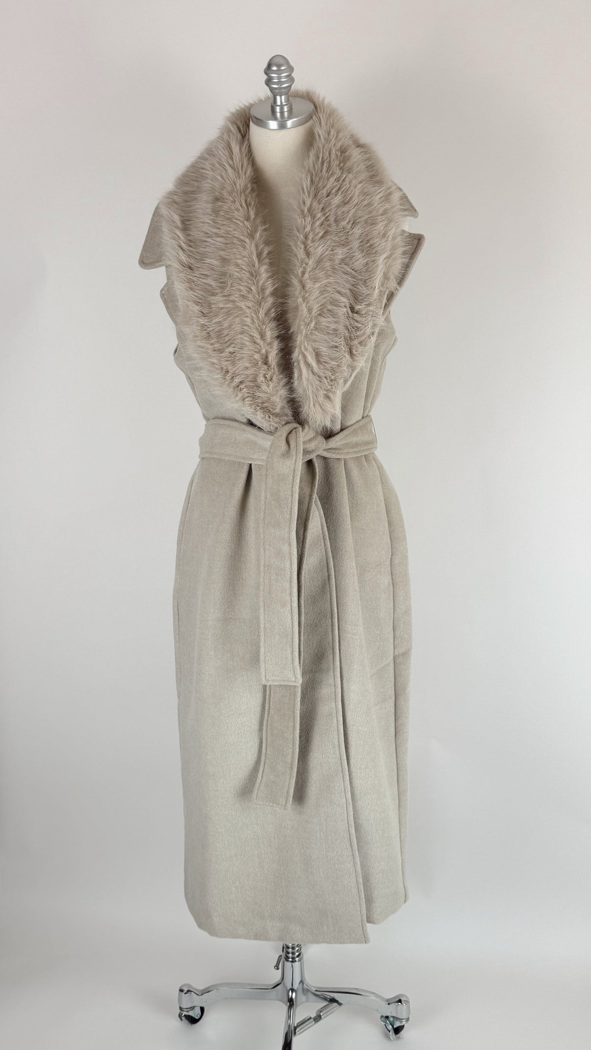 Bethany Taupe Fur Collar Duster