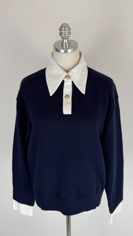 Natalia Navy Rugby Cuff Sweater