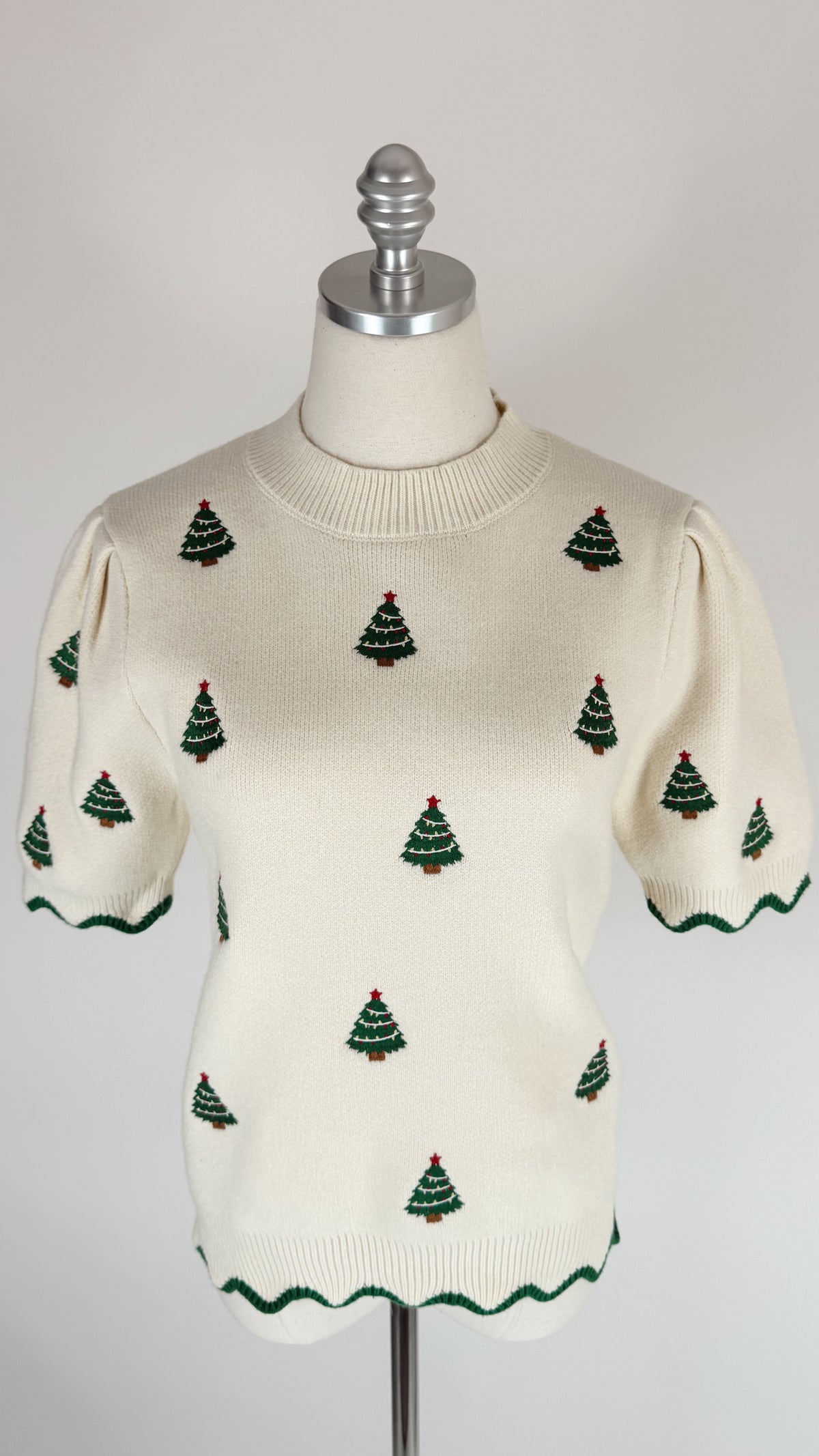 Cream Tree Embroidered Sweater