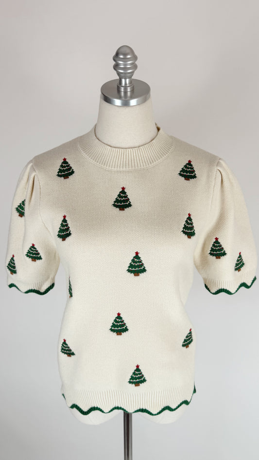 Cream Tree Embroidered Sweater