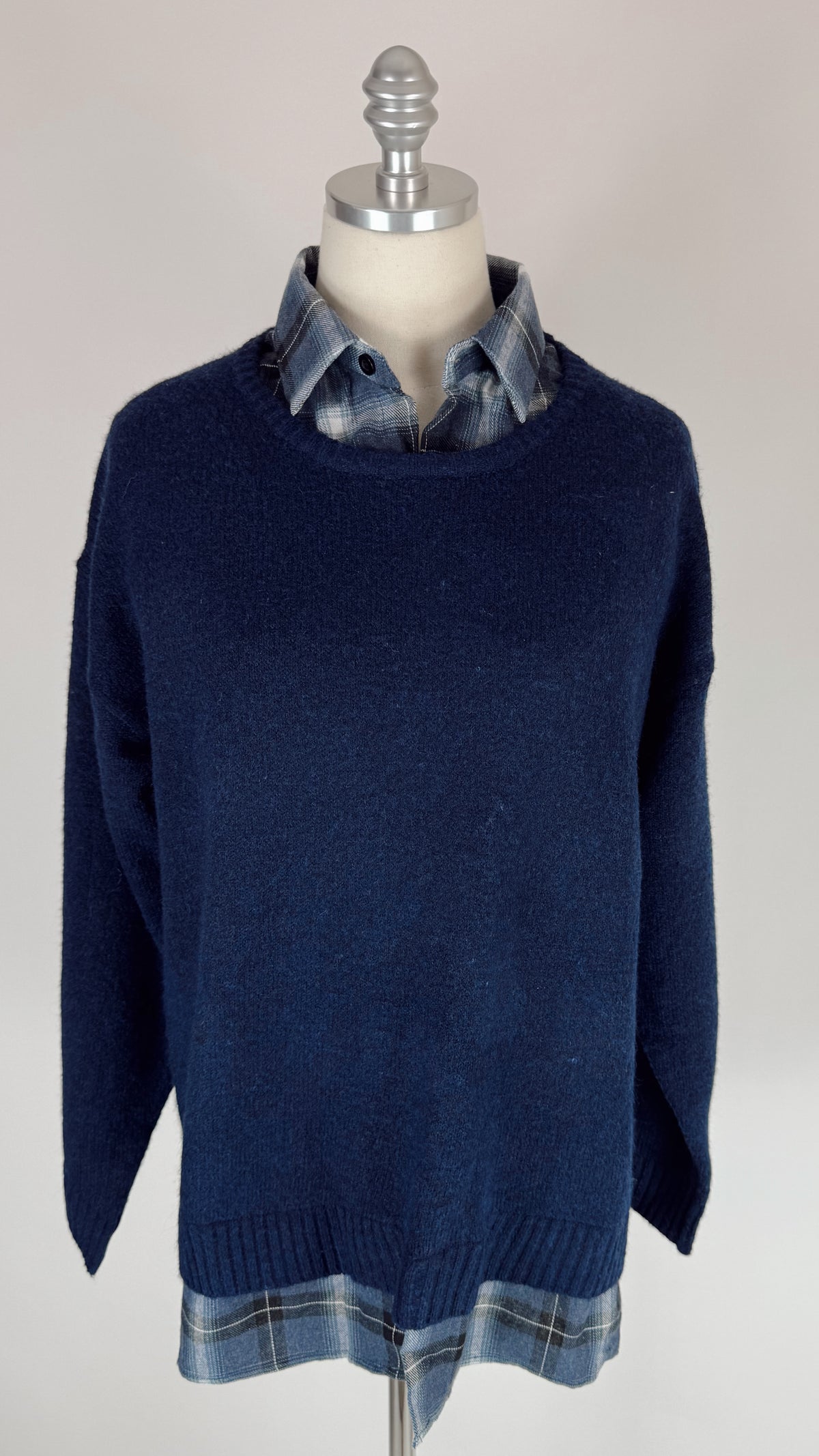 Dorthy Navy Faux Layered Sweater