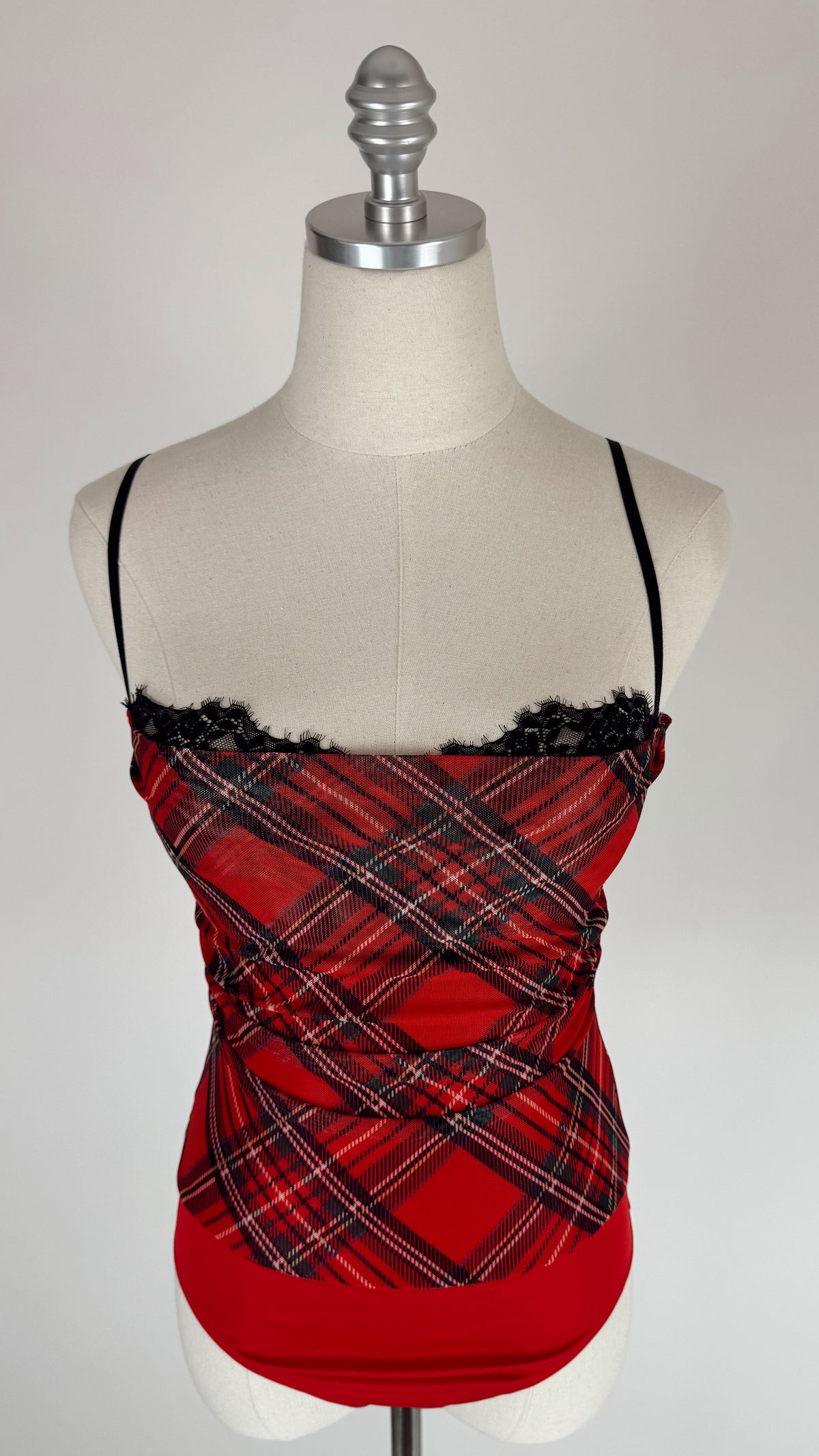 Henrietta Shear Bralette Red Plaid Bodysuit