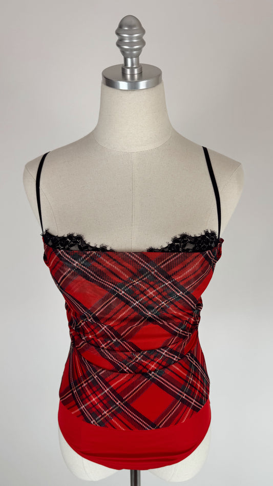 Henrietta Shear Bralette Red Plaid Bodysuit