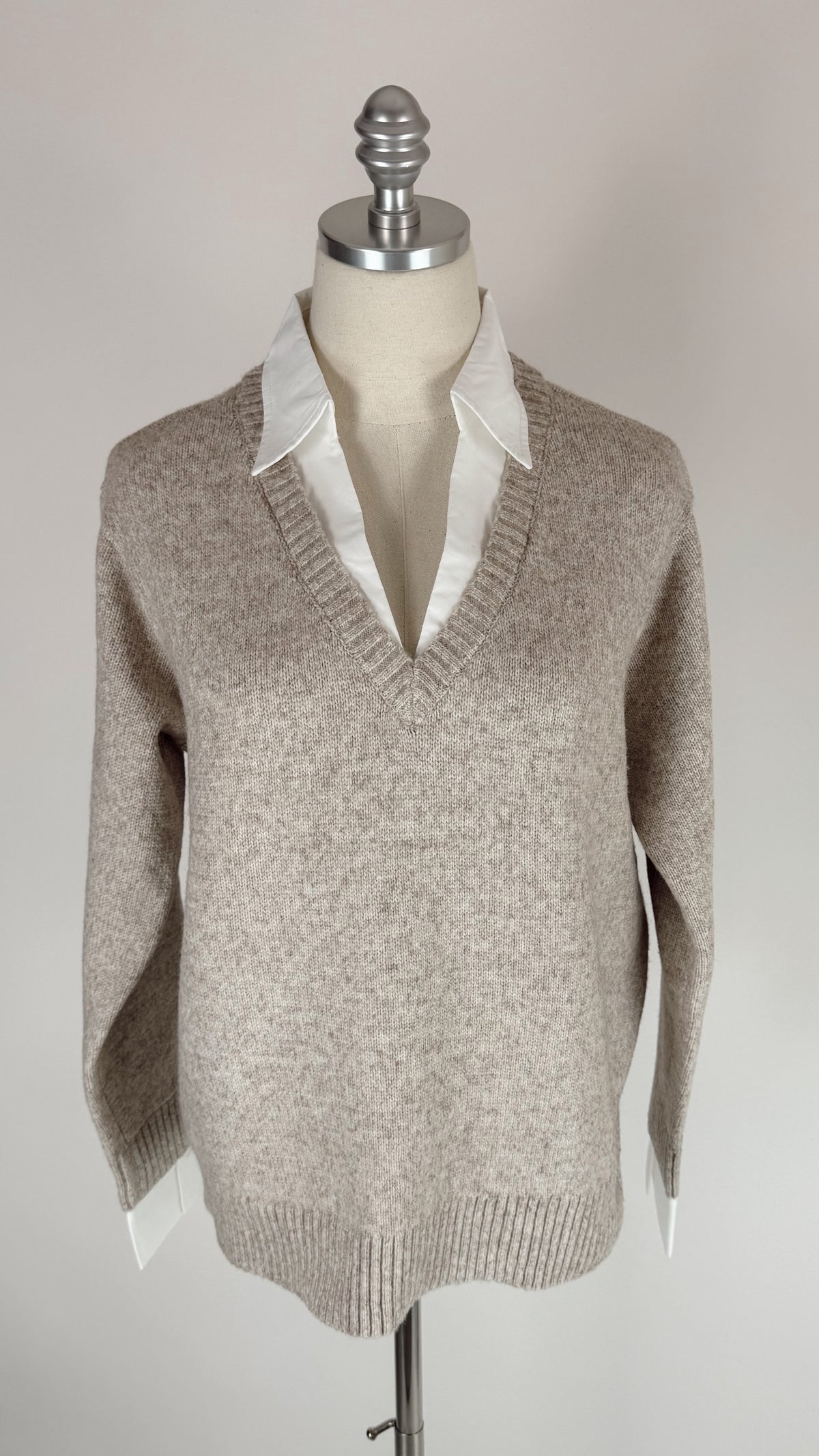 Lori Oatmeal Collard Sweater