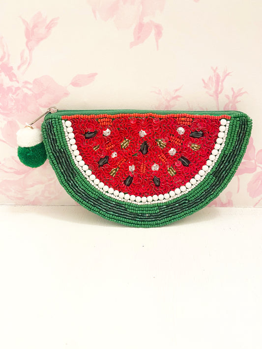 Watermelon Beaded Coin Pouch